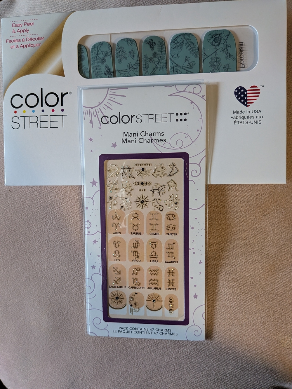 Color Street Teal Floral Nail Strips & Mani Charms